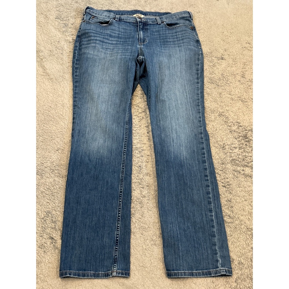 Duluth Trading Jeans Womens 14x33 Blue Denim Dark Slim Leg DuluthFlex Mid Rise